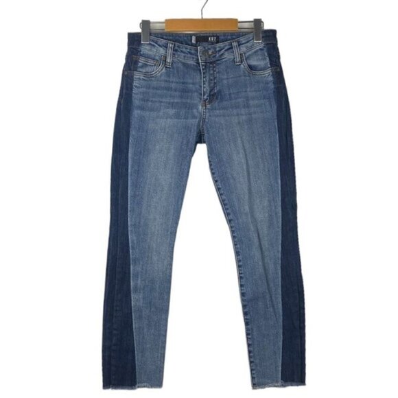 Kut From The Kloth Reese Ankle Crop Straight Leg Two Tone Raw Hem Jeans US 2 - Picture 3 of 15